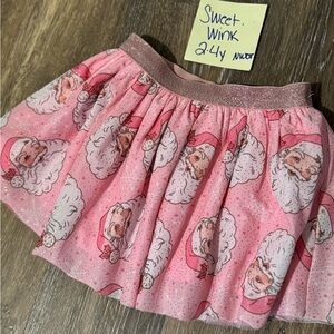 Sweet Wink Pink Santa Print Kids Skirt
